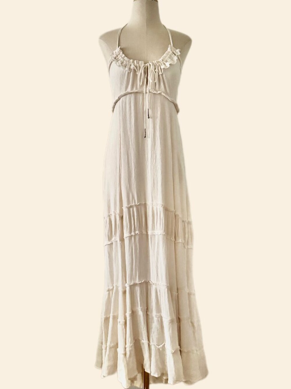 FREE PEOPLE Burst Of Bliss Halter Maxi Dress Cream Women’s Size Medium Boho Chic - Picture 3 of 15